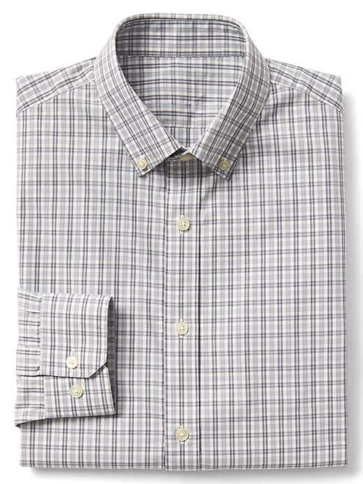 Gap Men Stretch Poplin Plaid Slim Fit Shirt - Mercury Grey