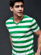 Gap Men Vintage Wash Rugby Stripe V Neck T Shirt - Green Stripe