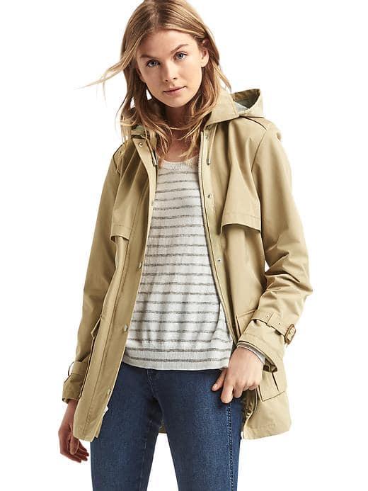 Gap Women Twill Short Hooded Trench - Khaki