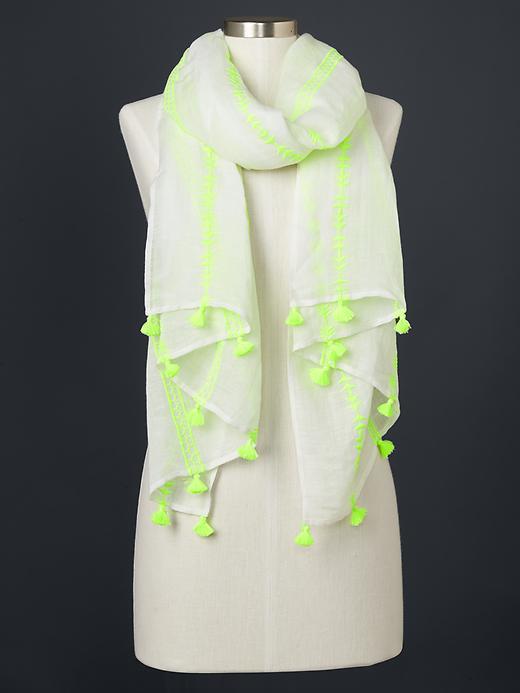 Gap Women Embroidered Tassel Scarf - Neon Yellow