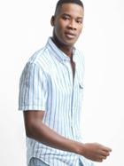 Gap Men Linen Cotton Stripe Short Sleeve Shirt - Blue/white Stripe