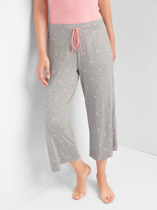 Gap Women Mix And Match Print Crop Sleep Pants - Toss Palm Grey