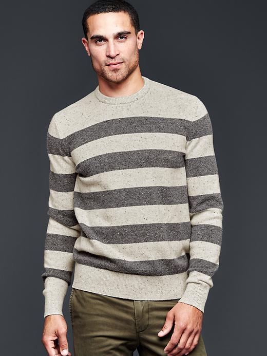 Gap Men Lambswool Stripe Crew Sweater - Gray Stripe
