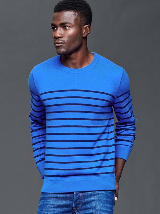 Gap Men Cotton Stripe Crew Sweater - Blue Stripe