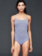 Gap Women Low Back One Piece - Turquoise Print