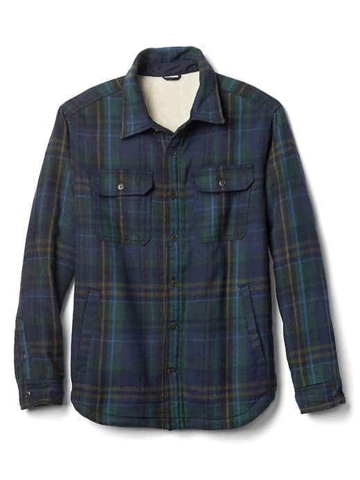 Gap Men Plaid Sherpa Lined Shirt Jacket - Blue Plaid