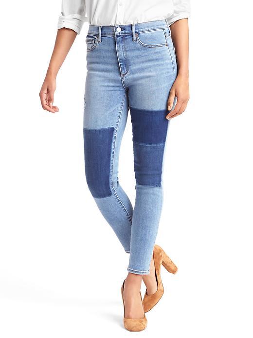 Gap Women Stretch 1969 Patchwork True Skinny High Rise Jeans - Medium Indigo