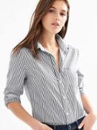 Gap Women Stripe Poplin Fitted Boyfriend Shirt - Navy Stripe