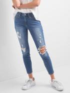 Gap Mid Rise Destructed True Skinny Ankle Jeans - Medium Indigo