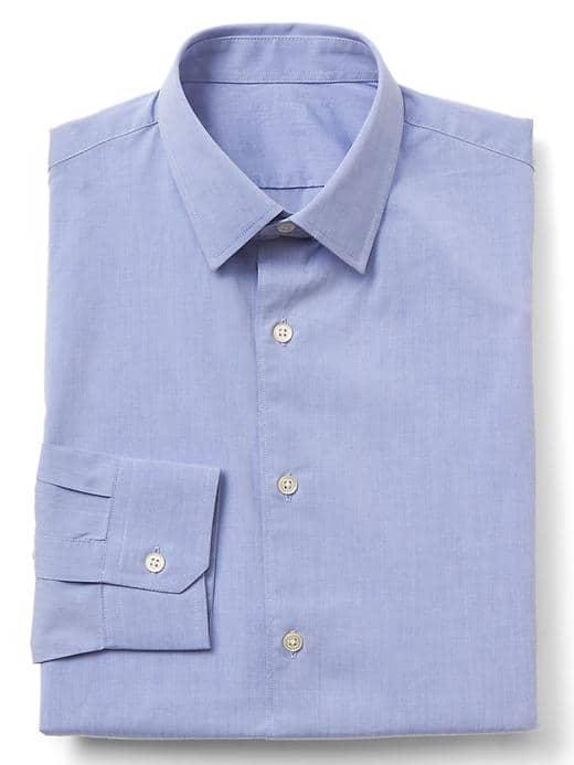 Gap Men Chambray Stretch Poplin Standard Fit Shirt - Shirting Blue