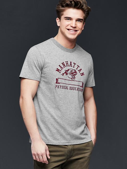 Gap Men Athletic Cougar Graphic Crew T Shirt - Grey Heather