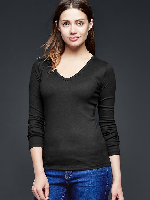 Gap Women Modern Long Sleeve V Neck Tee - True Black