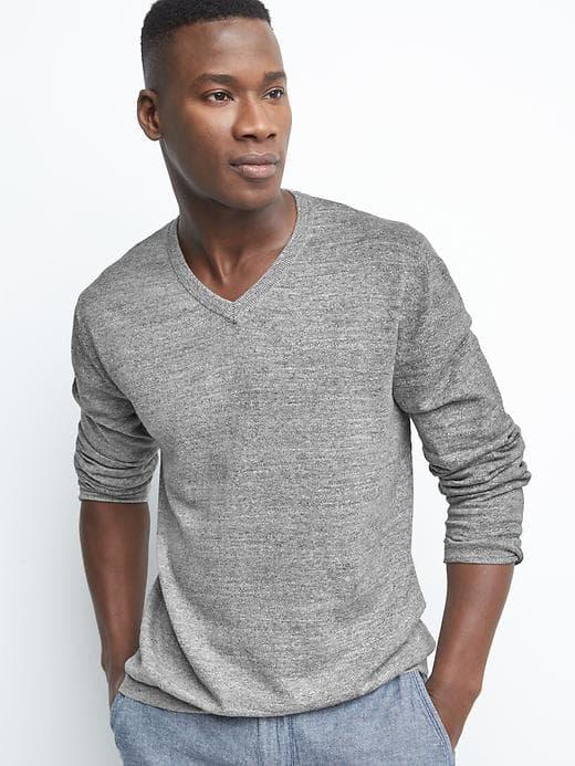 Gap Men Cotton Linen V Neck Pullover - New Heather Grey