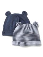 Gap Favorite Stripe Knit Bear Hat 2 Pack - Navy Heather