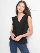 Gap Women Flutter Sleeve Peplum Top - True Black