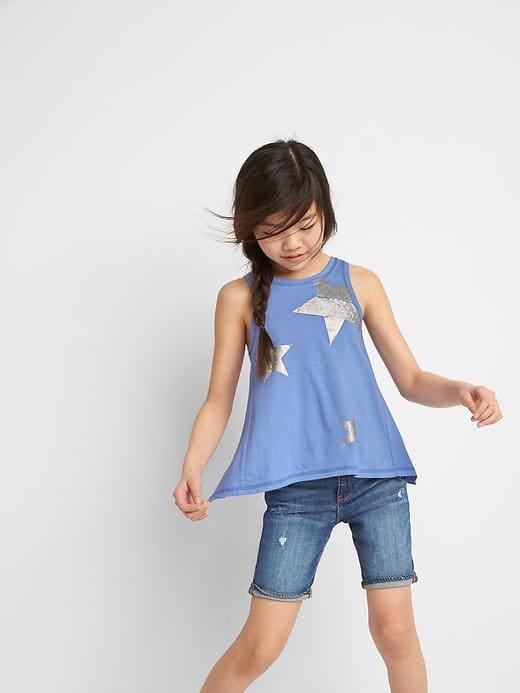 Gap Embellished Graphic Keyhole Tank - Moore Blue