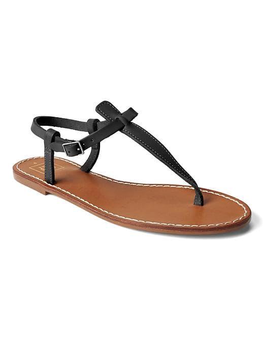 Gap T Strap Leather Sandals - True Black