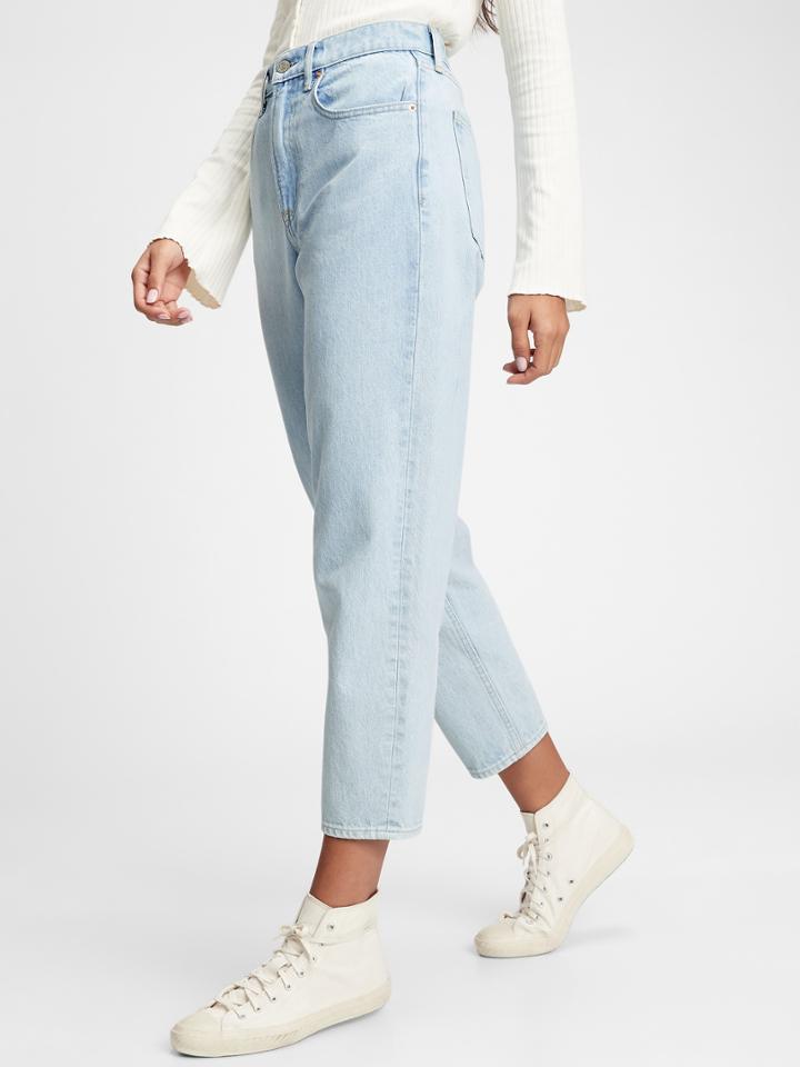 High Rise Barrel Jeans With Washwell