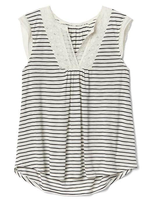 Gap Women Drapey Stripe Eyelet Top - True Black