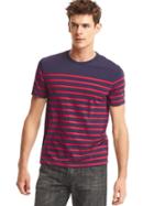 Gap Men Vintage Wash Breton Stripe Tee - Navy Red Stripe
