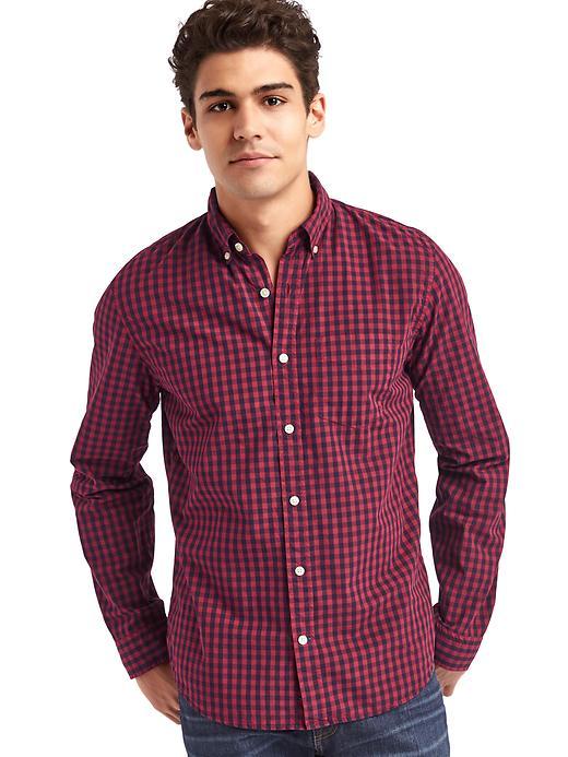 Gap Men True Wash Gingham Standard Fit Shirt - Sweet Cranberry