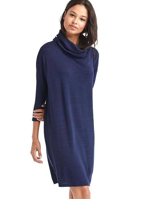 Gap Women Cowl Neck Knee Length Shift Dress - Dark Night