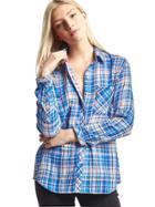 Gap Women Double Layer Plaid Shirt - Blue Plaid