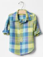 Gap Convertible Plaid Linen Shirt - Safety Yellow