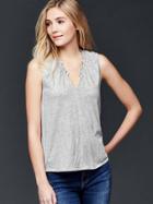 Gap Shirred V Neck Top - Heather Grey