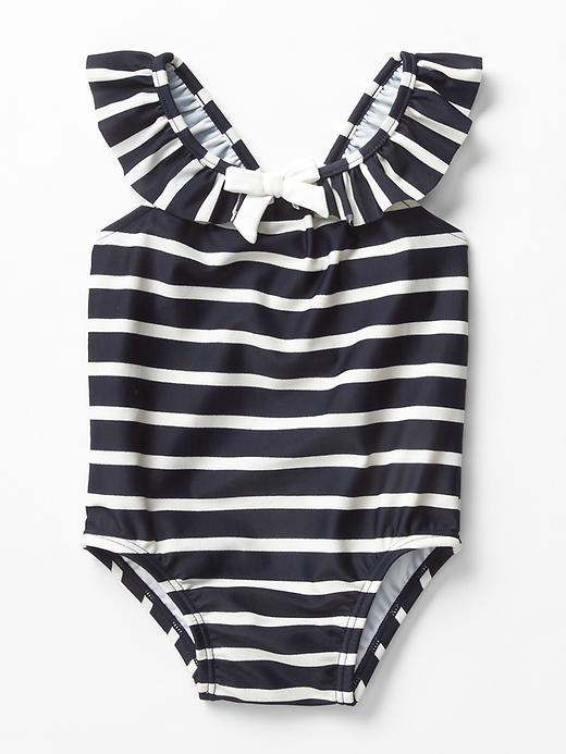 Gap Bow Stripe Flutter Swim One Piece - Dark Night