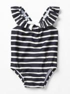 Gap Bow Stripe Flutter Swim One Piece - Dark Night
