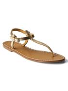 Gap Women T Strap Leather Sandals - Gold