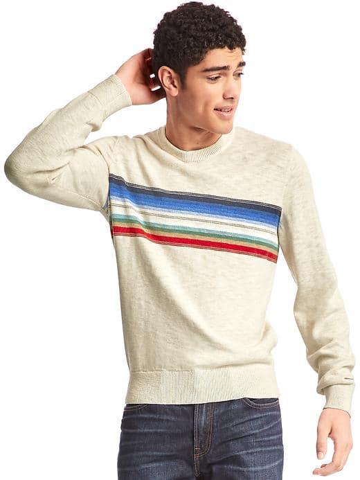 Gap Men Southwestern Chest Stripe Crew Sweater - Cream