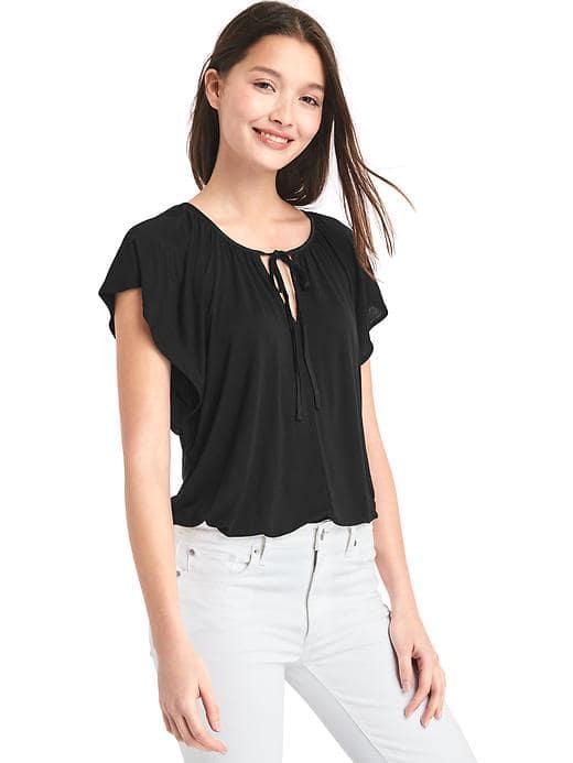 Gap Women Drapey Flutter Sleeve Top - True Black