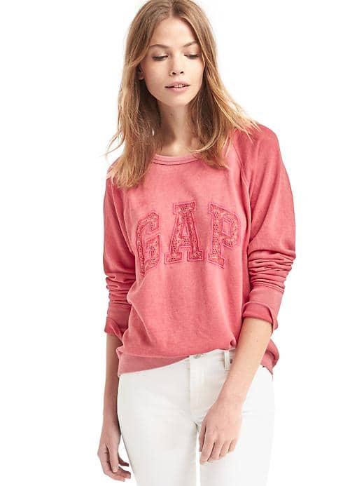 Gap Women Eyelet Logo Pullover Sweatshirt - Rosehip