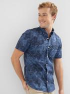 Gap Men Poplin Print Slim Fit Short Sleeve Shirt - Navy Hibiscus
