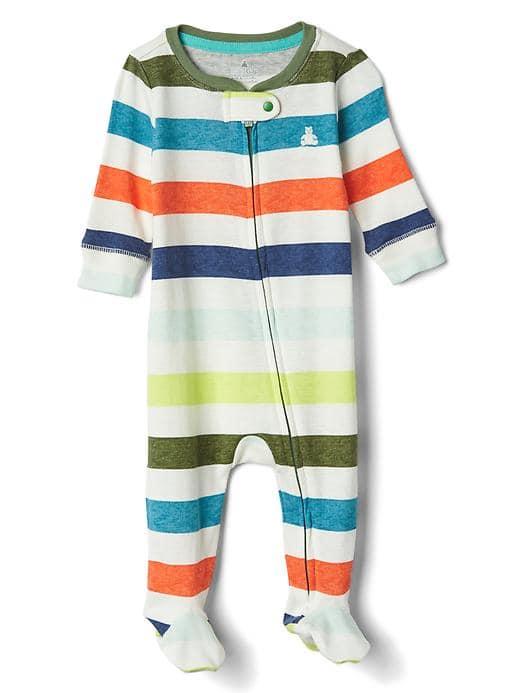 Gap Print Footed Zip One Piece - White Multi Stripe