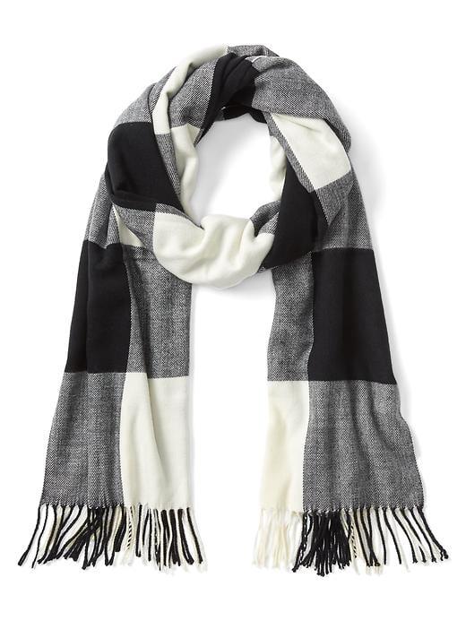 Gap Women Cozy Buffalo Plaid Fringe Scarf - Black Plaid