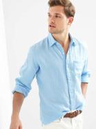 Gap Men Linen Pocket Shirt - Hampton Blue