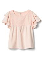 Gap Eyelet Keyhole Flutter Top - Pink Blush