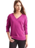 Gap Women Wool Cashmere Blend V Neck Sweater - Berry