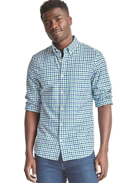 Gap Men Oxford Gingham Slim Fit Shirt - New Algae