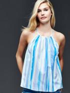 Gap Women Tie Back Print Halter Tank - Light Blue