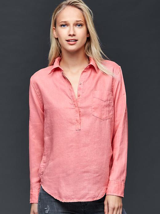 Gap Women Linen Henley - Promenade Pink