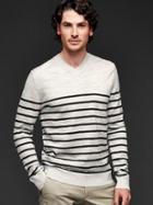 Gap Stripe Merino Slub V Neck Sweater Slim Fit - Gray Stripe