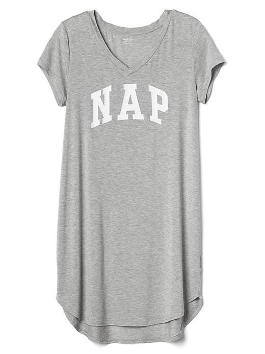 Gap Women Slogo V Neck Graphic Sleep Dress - Light Heather Gray