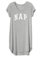 Gap Women Slogo V Neck Graphic Sleep Dress - Light Heather Gray