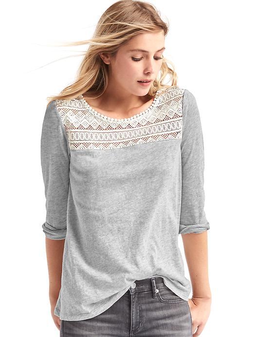 Gap Geo Lace Three Quarter Top - New Heather Grey