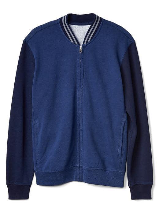 Gap Men French Terry Indigo Bomber Jacket - Medium Indigo