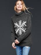 Gap Women Snowflake Turtleneck Sweater - Charcoal